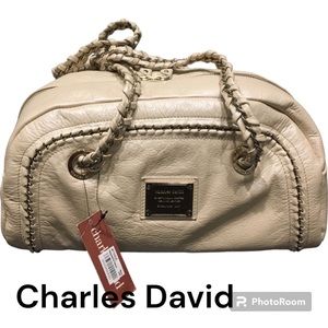 Charles David Leather Shoulder Bag with Braided Chains NEW